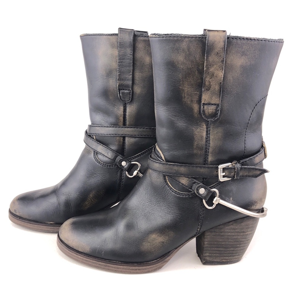Steven by Steve Madden Spur Black Leather Boots 9 - Picture 2 of 13
